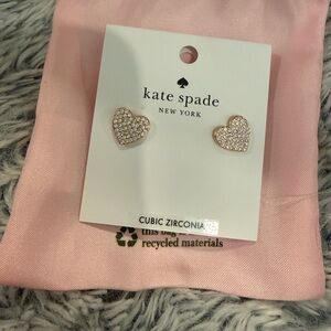 NWT Kate Spade Rose Gold Pave Heart Stud Earrings
